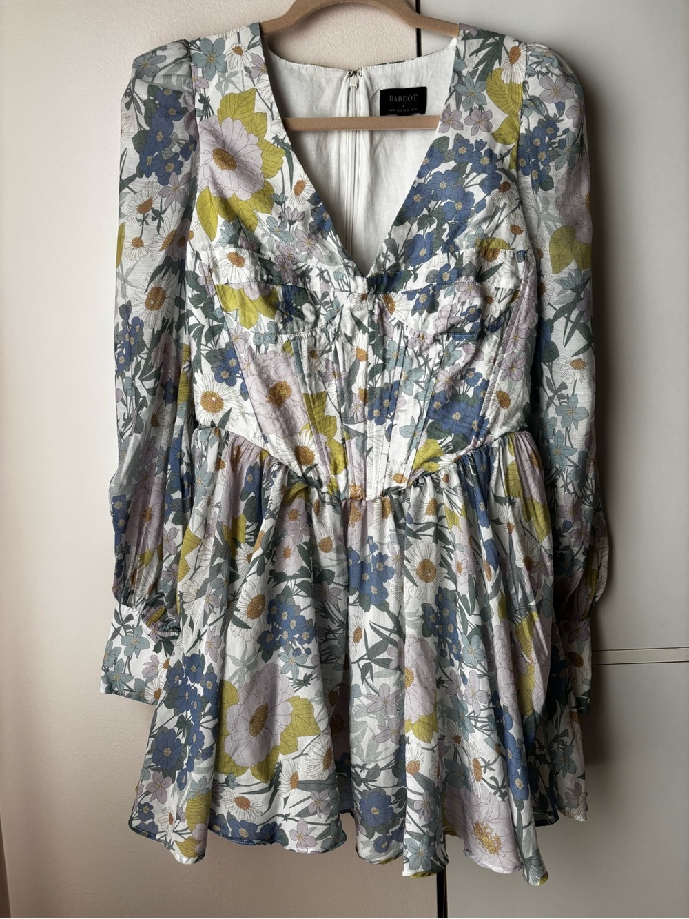 Bardot Zelina Floral Mini Dress M Romantic Puff Sleeve Garden Party Dress - Picture 3 of 7